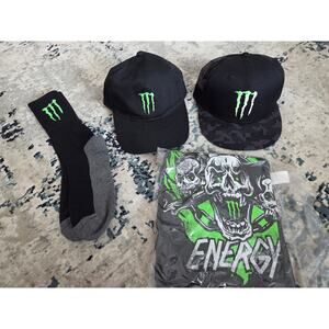 Monster Energy Promo Bundle - NEW XL Skull T-Shirt, 2 Hats & Socks
